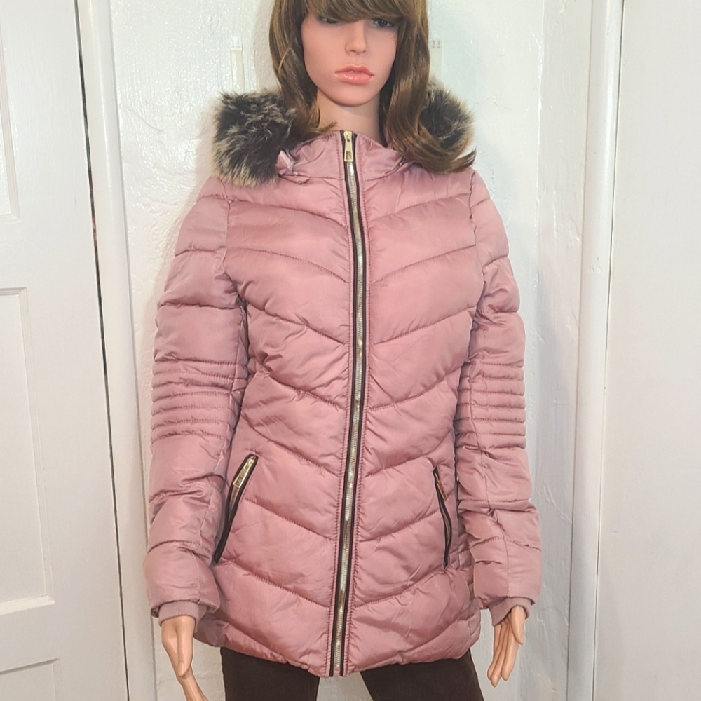 Pink Puffer Jacket with faux fur hood